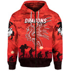 St. George Illawarra Dragons ANZAC 2022 Zip Up And Pullover Hoodie Simple Style - Red LT8