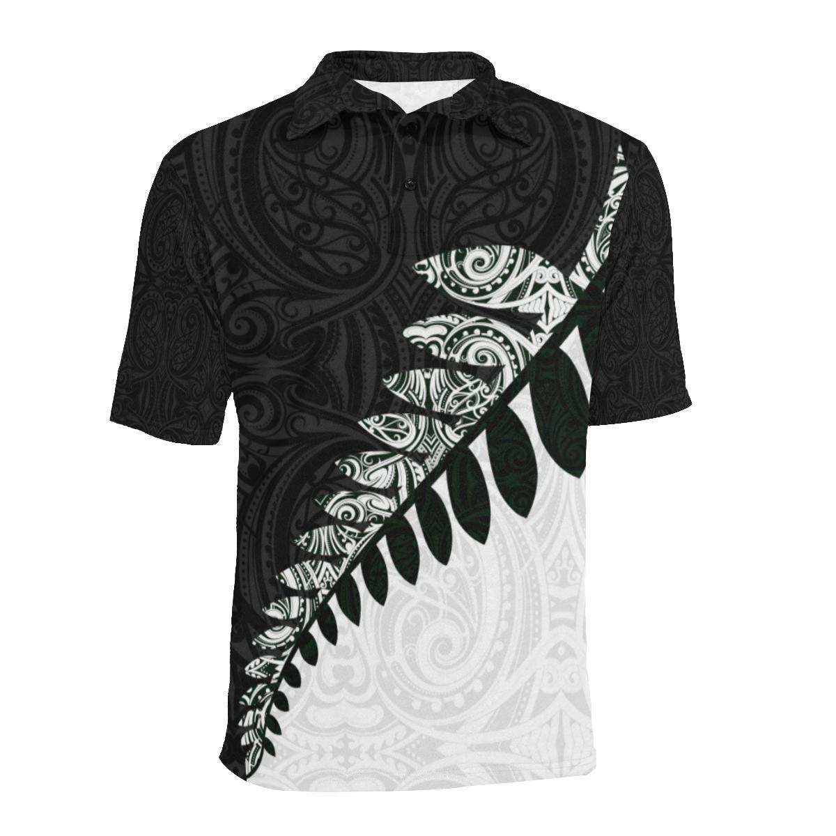 maori-fern-black-and-white-polo-t-shirts