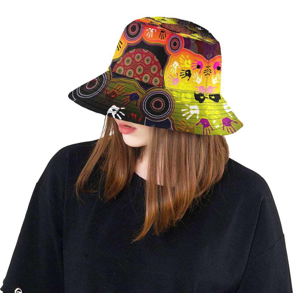 aboriginal-bucket-hat-indigenous-circle-dot-painting-hand-art-with-flag-color