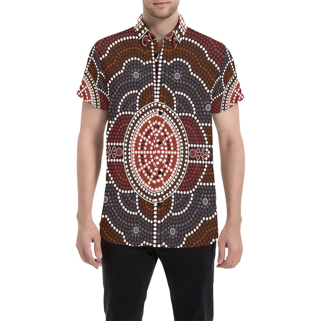 aboriginal-short-sleeve-shirt-circle-red-dot-painting-art