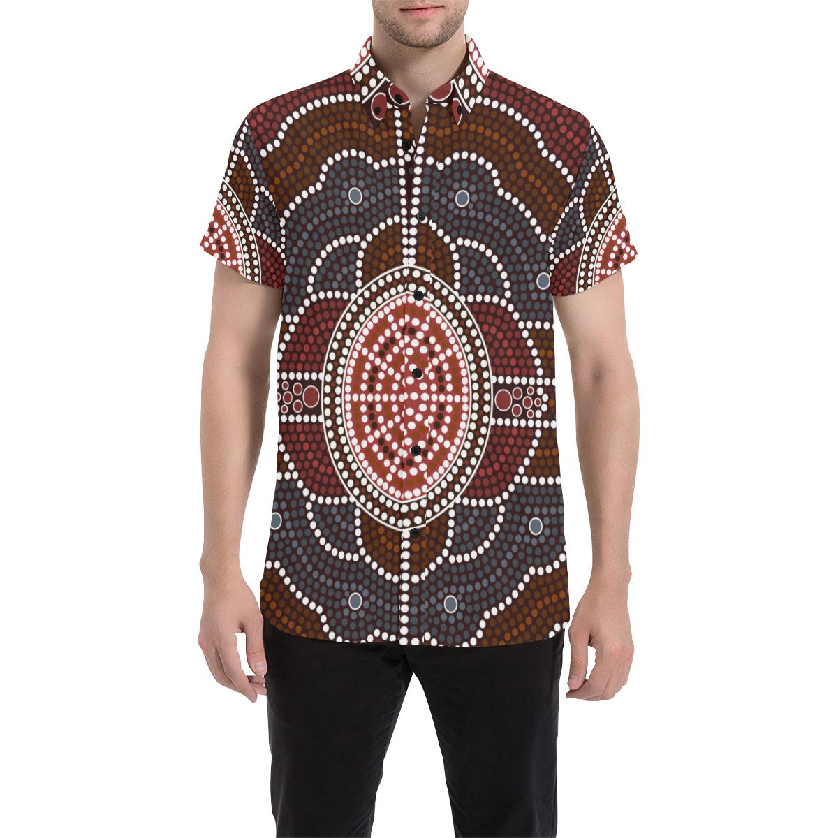 aboriginal-short-sleeve-shirt-circle-red-dot-painting-art