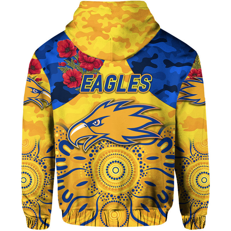 West Coast Eagles ANZAC Zip Up And Pullover Hoodie Indigenous Vibes - Gold  LT8