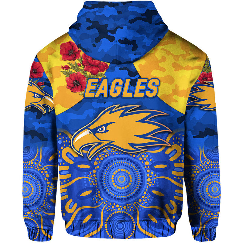 West Coast Eagles ANZAC Zip Up And Pullover Hoodie Indigenous Vibes - Royal Blue  LT8