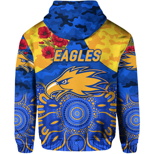 West Coast Eagles ANZAC Zip Up And Pullover Hoodie Indigenous Vibes - Royal Blue  LT8