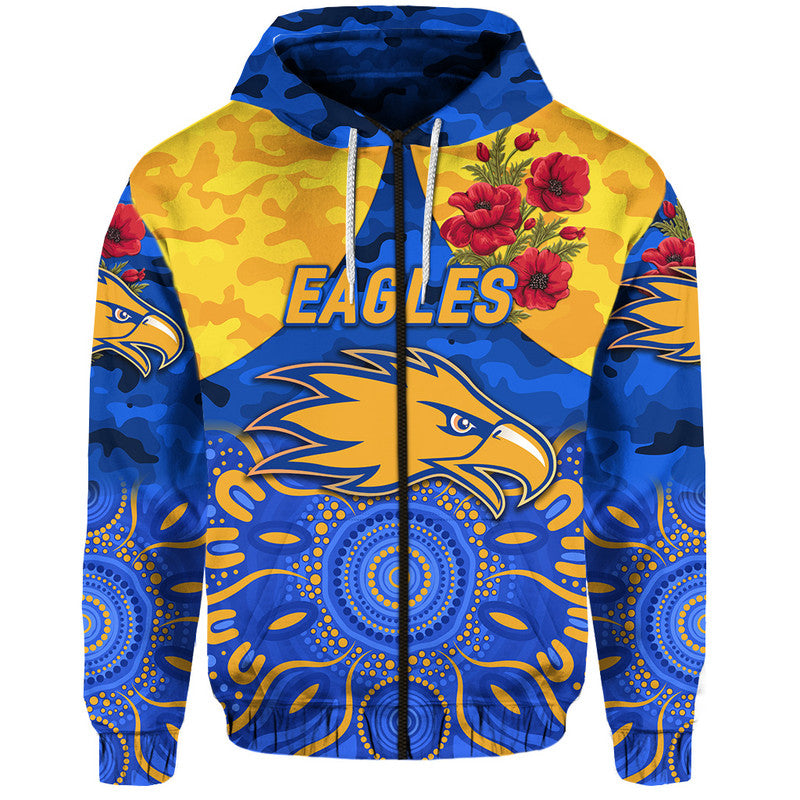 West Coast Eagles ANZAC Zip Up And Pullover Hoodie Indigenous Vibes - Royal Blue  LT8