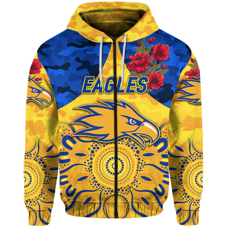 West Coast Eagles ANZAC Zip Up And Pullover Hoodie Indigenous Vibes - Gold  LT8