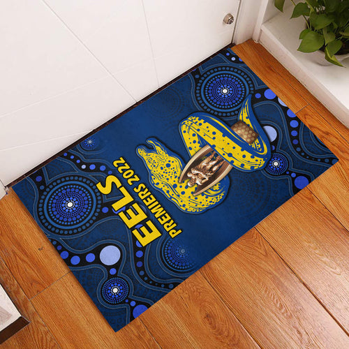 parramatta-eels-rugby-premiers-2022-door-mat-eels-champion-aboriginal-dot-blue-style