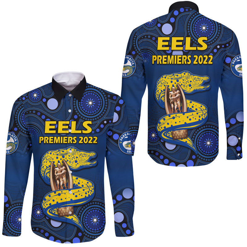 parramatta-eels-rugby-premiers-2022-hawaii-long-sleeve-button-shirt-eels-champion-aboriginal-dot-blue-style