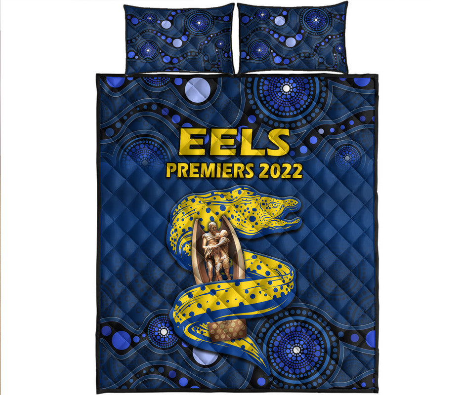 parramatta-eels-rugby-premiers-2022-quilt-bed-set-eels-champion-aboriginal-dot-blue-style