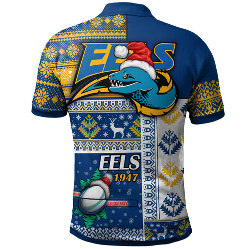 eels-rugby-polo-shirt-custom-christmas-snowflakes-eels-mascot-polo-shirt