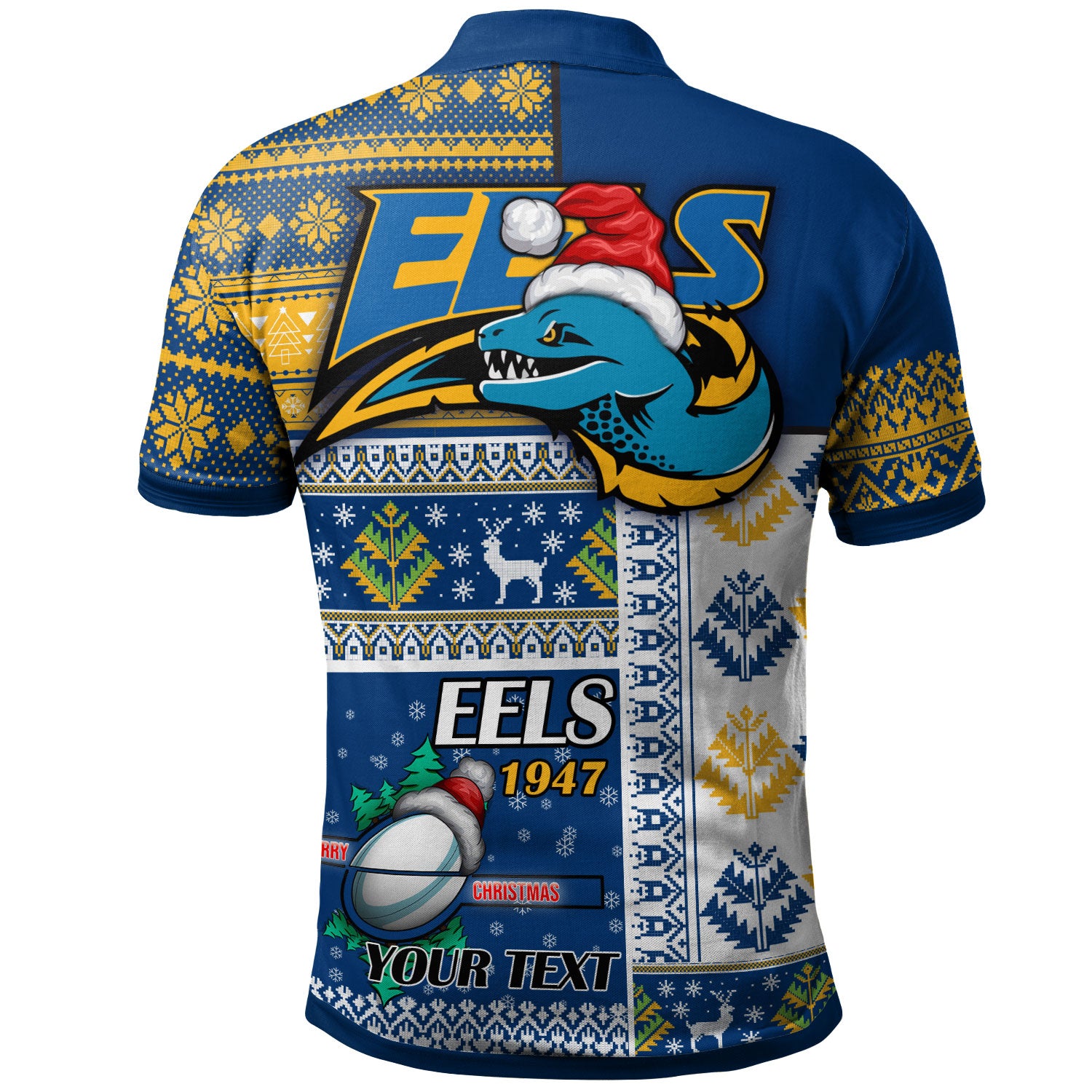 eels-rugby-polo-shirt-custom-christmas-snowflakes-eels-mascot-polo-shirt
