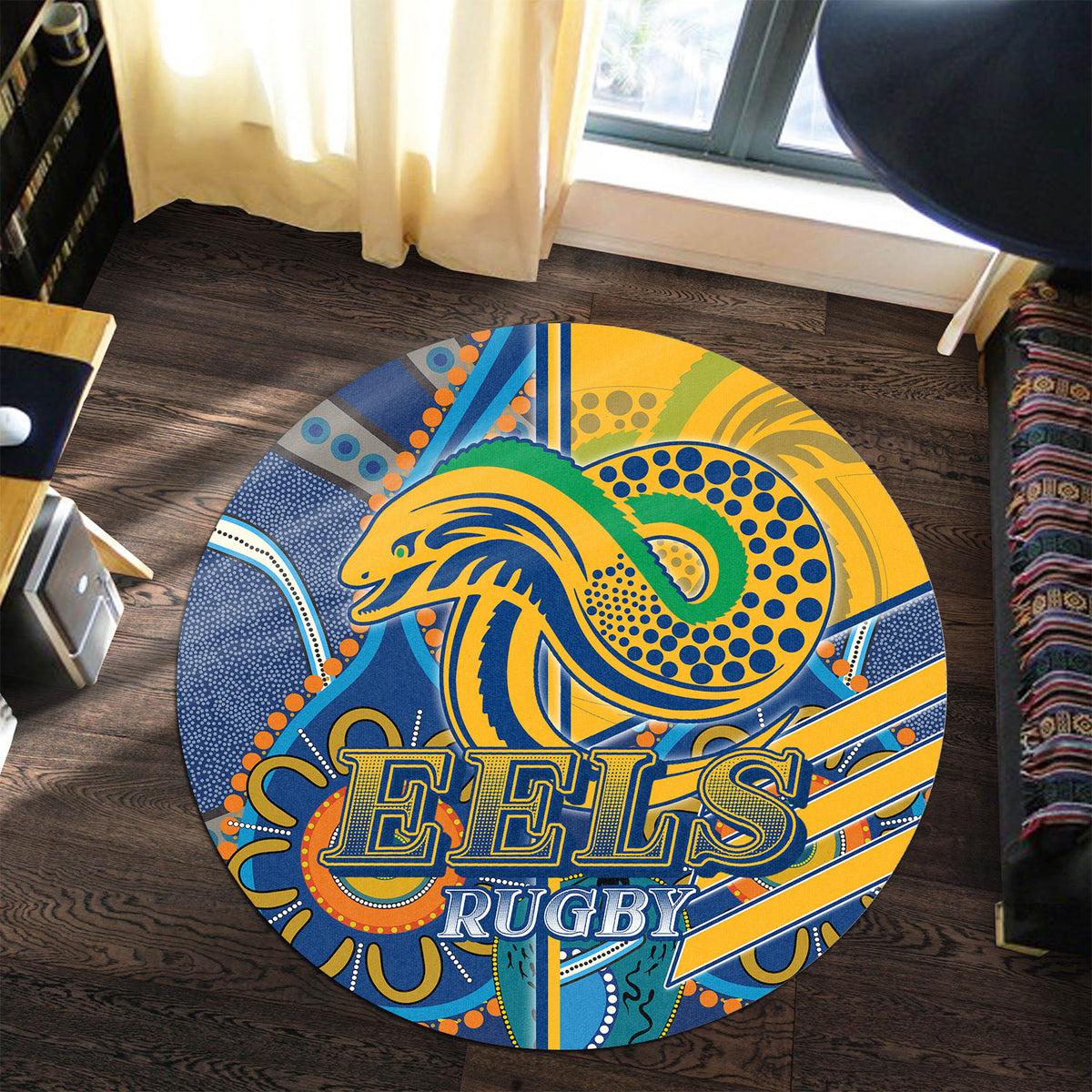 eels-rugby-round-rug-eels-logo-aboriginal-indigenous-sport-style-round-rug