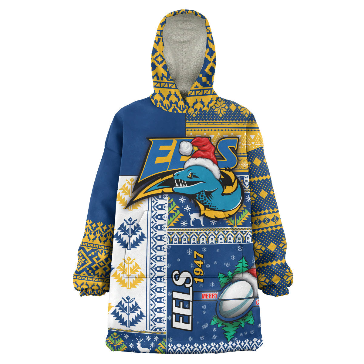 eels-rugby-snug-hoodie-custom-christmas-snowflakes-eels-mascot-wearable-blanket-hoodie