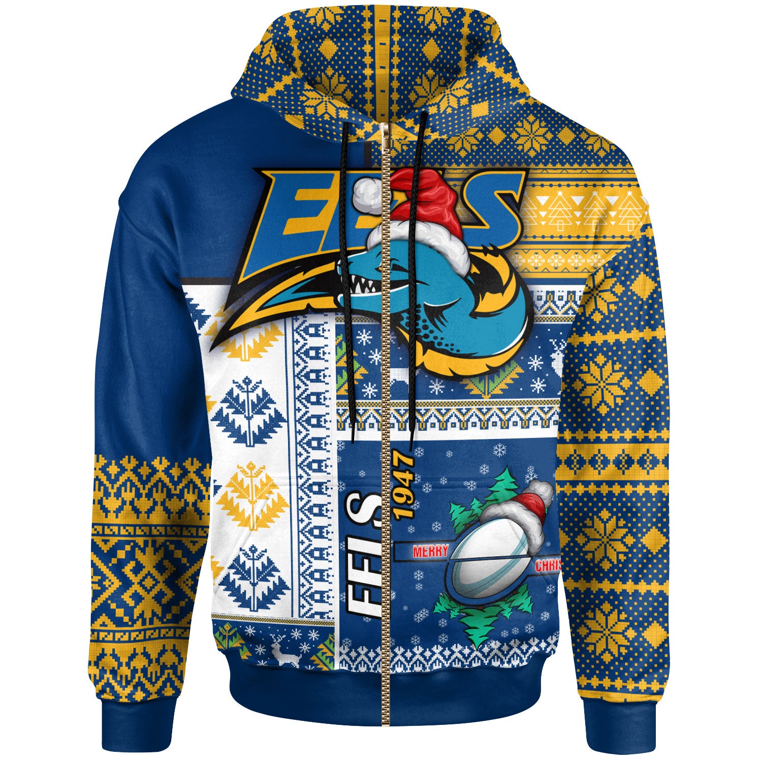 eels-rugby-hoodie-custom-christmas-snowflakes-eels-mascot-hoodie