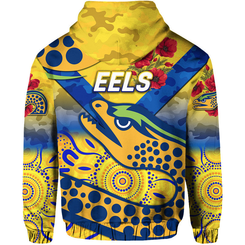 Parramatta Eels ANZAC 2022 Zip Up And Pullover Hoodie Indigenous Vibes - Gold LT8