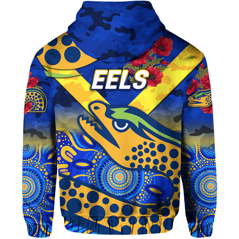 Parramatta Eels ANZAC 2022 Zip Up And Pullover Hoodie Indigenous Vibes - Blue LT8