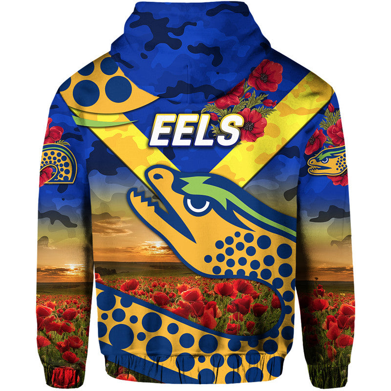 Parramatta Eels ANZAC 2022 Zip Up And Pullover Hoodie Poppy Flowers Vibes - Blue LT8