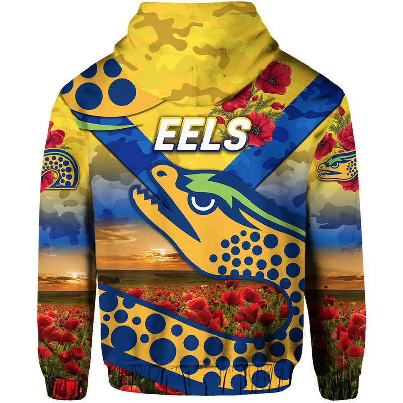 Parramatta Eels ANZAC 2022 Zip Up And Pullover Hoodie Poppy Flowers Vibes - Gold LT8