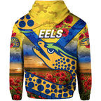 Parramatta Eels ANZAC 2022 Zip Up And Pullover Hoodie Poppy Flowers Vibes - Gold LT8