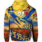 (Custom Personalised) Parramatta Eels ANZAC 2022 Zip Up And Pullover Hoodie Poppy Flowers Vibes - Gold LT8