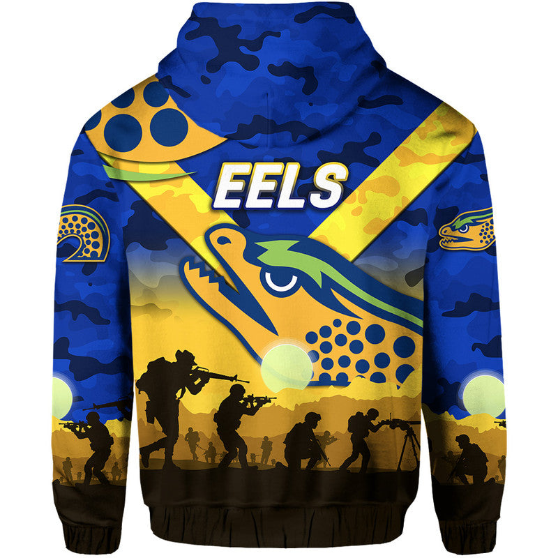 Parramatta Eels ANZAC 2022 Zip Up And Pullover Hoodie Simple Style - Blue LT8