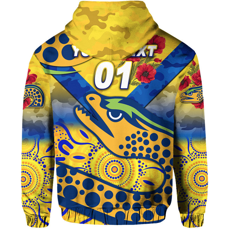 (Custom Personalised) Parramatta Eels ANZAC 2022 Zip Up And Pullover Hoodie Indigenous Vibes - Gold LT8