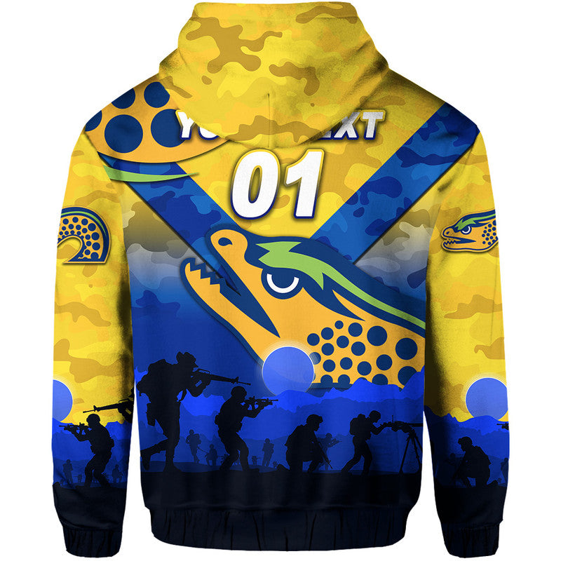 (Custom Personalised) Parramatta Eels ANZAC 2022 Zip Up And Pullover Hoodie Simple Style - Gold LT8