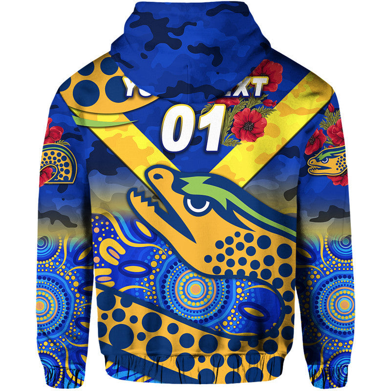 (Custom Personalised) Parramatta Eels ANZAC 2022 Zip Up And Pullover Hoodie Indigenous Vibes - Blue LT8