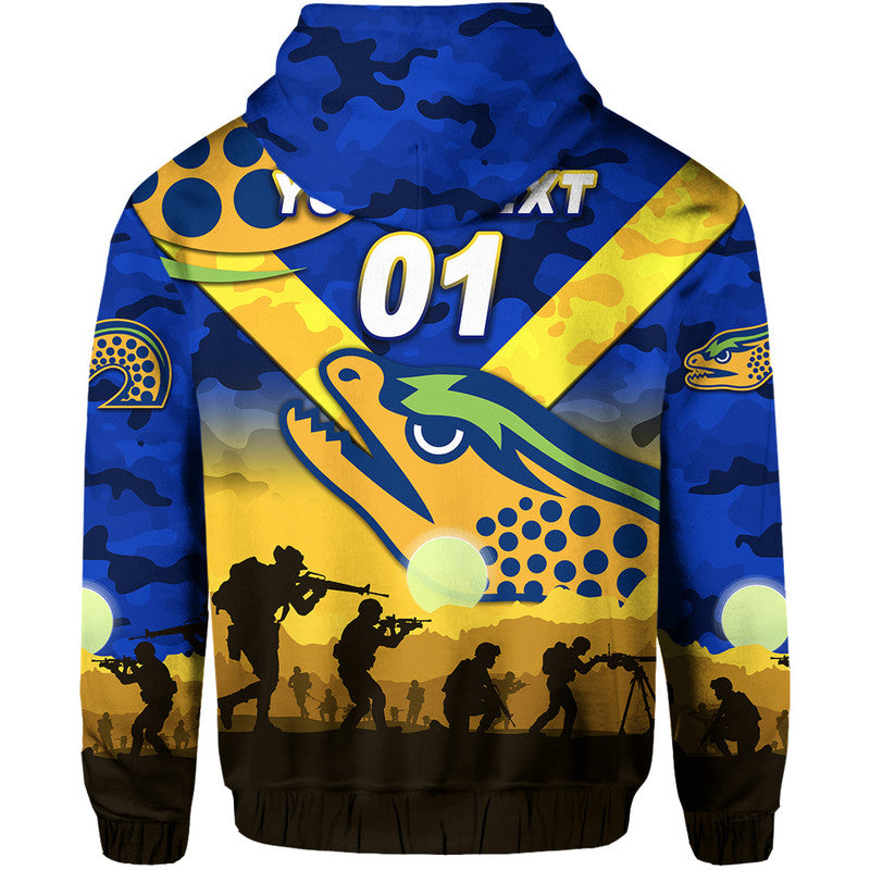 (Custom Personalised) Parramatta Eels ANZAC 2022 Zip Up And Pullover Hoodie Simple Style - Blue LT8
