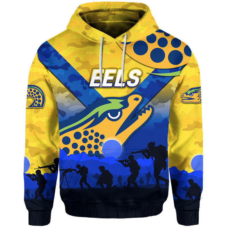 (Custom Personalised) Parramatta Eels ANZAC 2022 Zip Up And Pullover Hoodie Simple Style - Gold LT8
