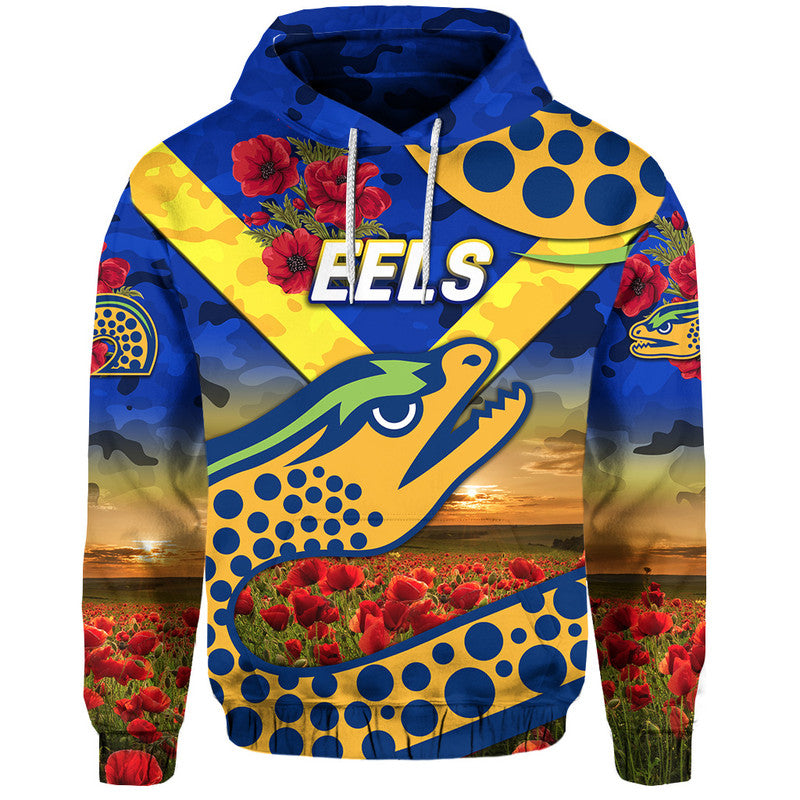 (Custom Personalised) Parramatta Eels ANZAC 2022 Zip Up And Pullover Hoodie Poppy Flowers Vibes - Blue LT8