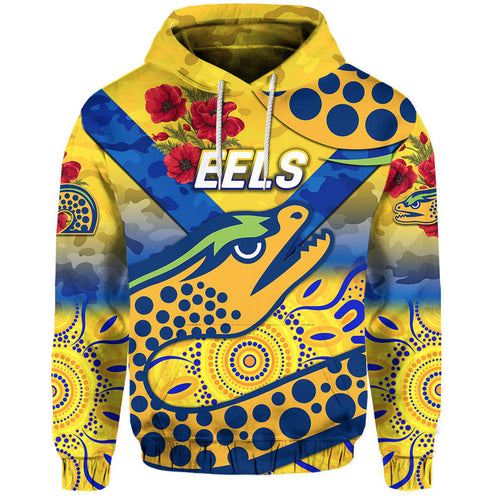 (Custom Personalised) Parramatta Eels ANZAC 2022 Zip Up And Pullover Hoodie Indigenous Vibes - Gold LT8