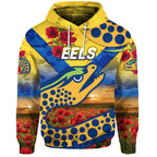 (Custom Personalised) Parramatta Eels ANZAC 2022 Zip Up And Pullover Hoodie Poppy Flowers Vibes - Gold LT8