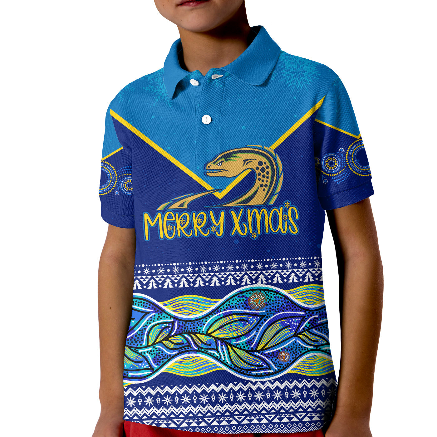 indigenous-xmas-parra-eels-aboriginal-winter-theme-kid-polo-shirt-lt7