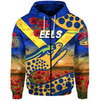 (Custom Personalised) Parramatta Eels ANZAC 2022 Zip Up And Pullover Hoodie Poppy Flowers Vibes - Blue LT8