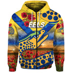 (Custom Personalised) Parramatta Eels ANZAC 2022 Zip Up And Pullover Hoodie Poppy Flowers Vibes - Gold LT8
