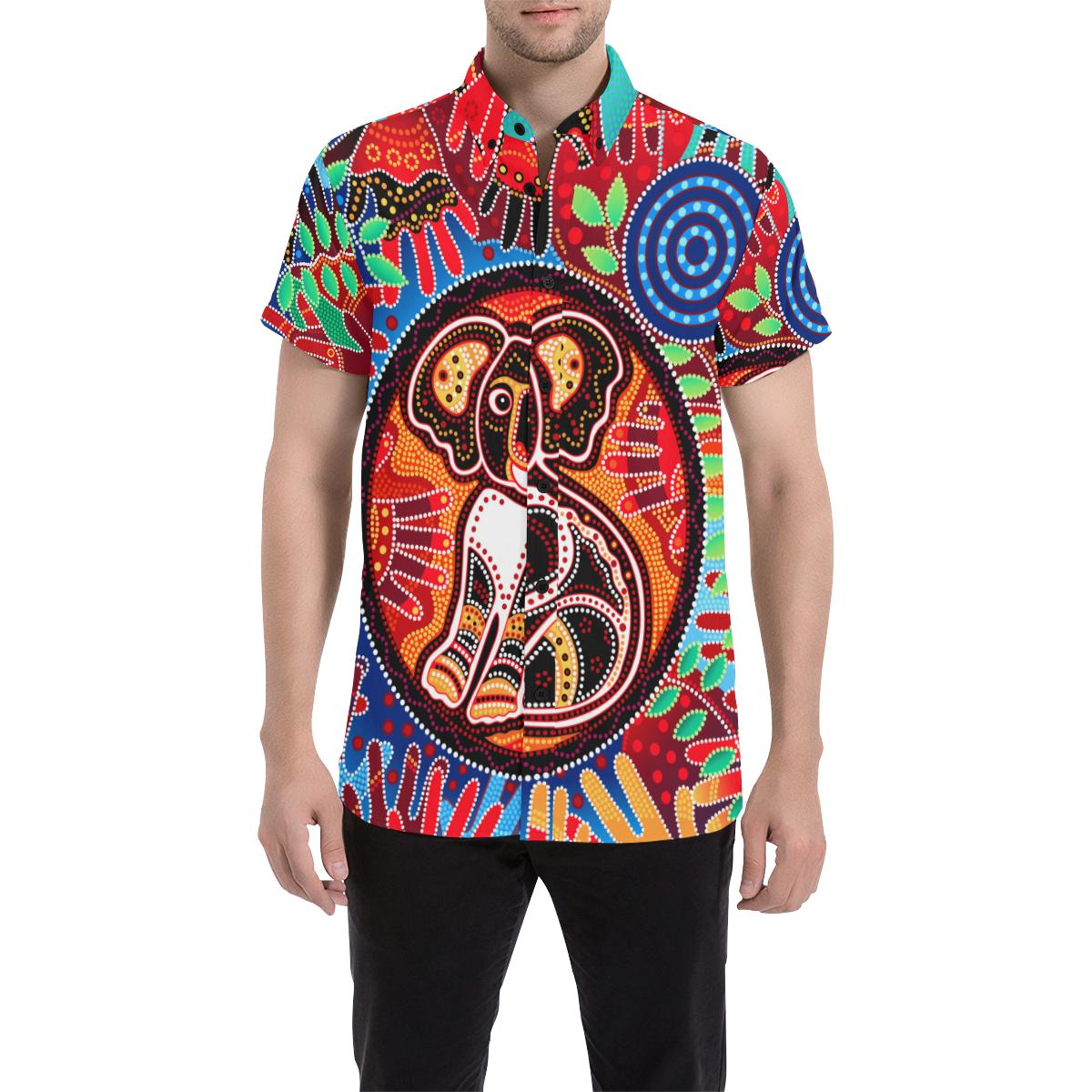 aboriginal-short-sleeve-shirt-aboriginal-koala-brown-dot-painting-art