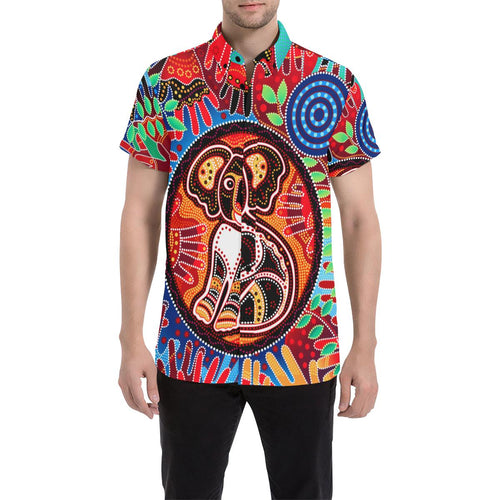 aboriginal-short-sleeve-shirt-aboriginal-koala-brown-dot-painting-art
