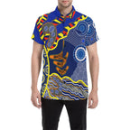 aboriginal-short-sleeve-shirt-blue-boomerang-dot-painting-art