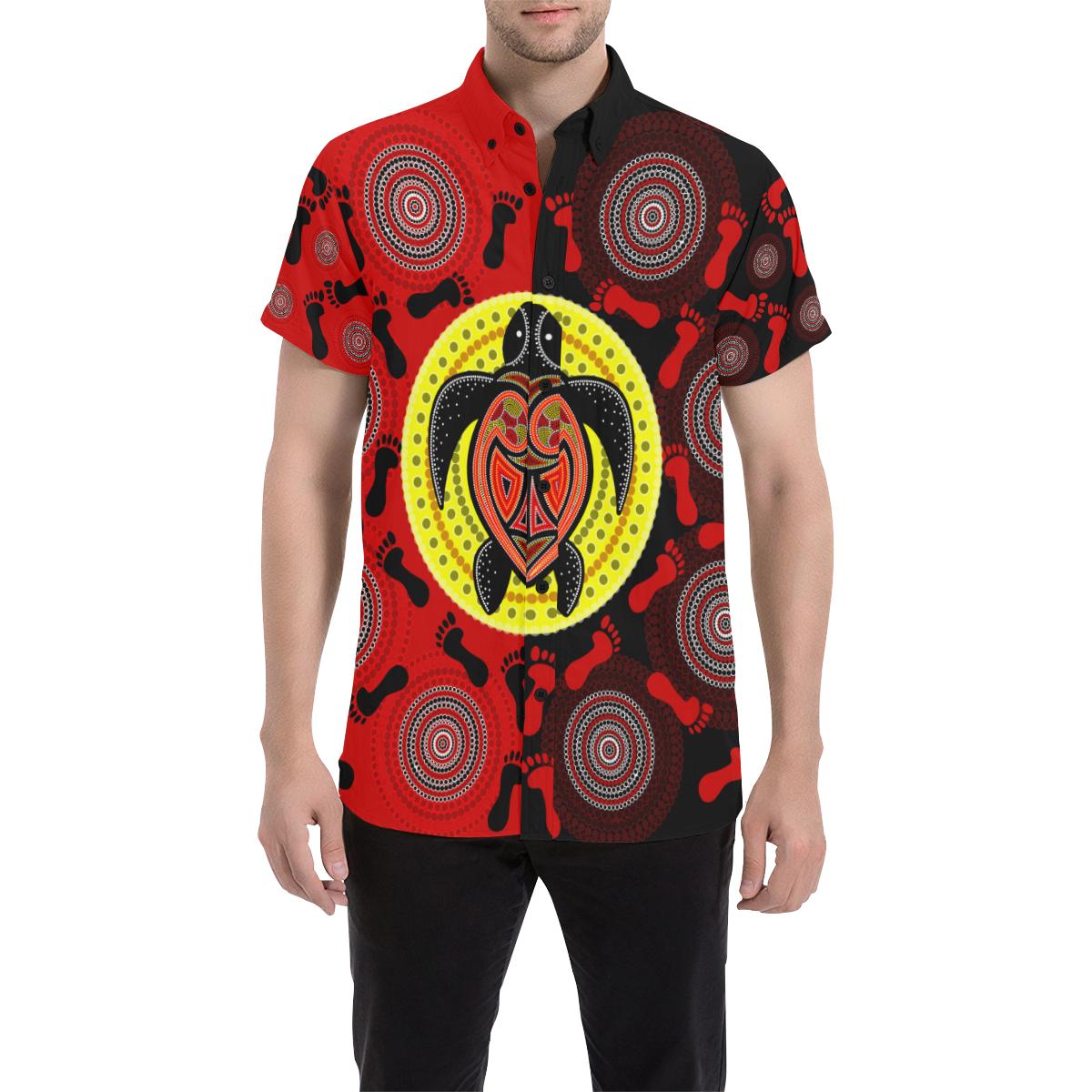 aboriginal-short-sleeve-shirt-turtle-footprint-circle-dot-painting