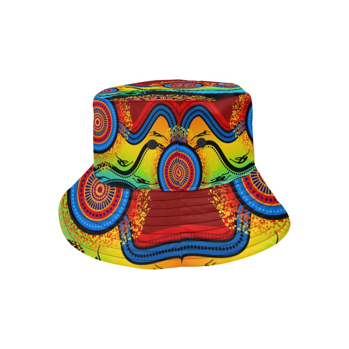 aboriginal-bucket-hat-dot-painting-indigenous-circle-patterns-blue-dream-all-over-print-bucket-hat
