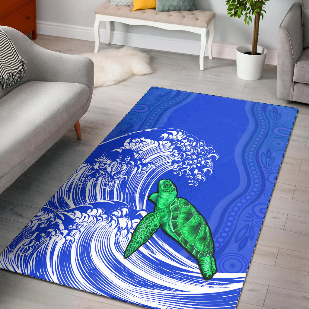 torres-strait-islands-area-rug-the-dhari-mix-aboriginal-turtle-version-blue