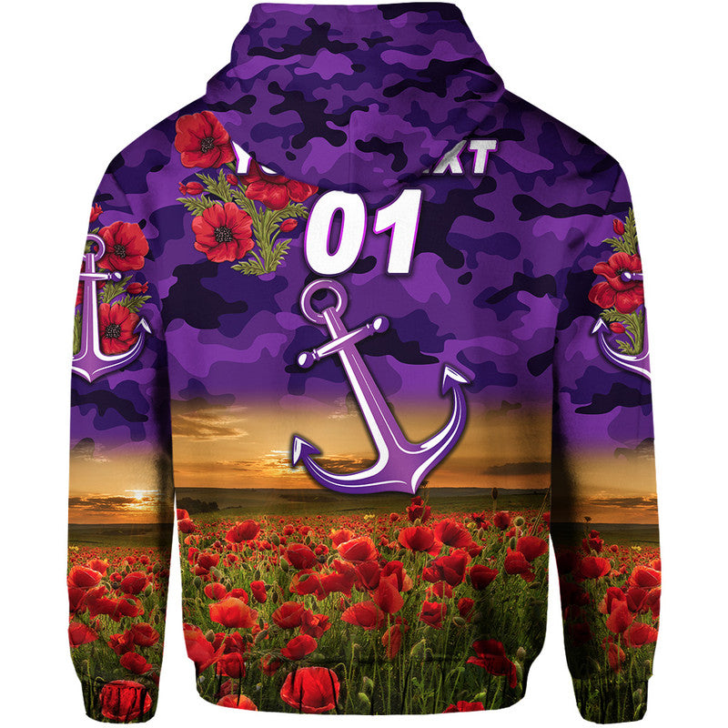 (Custom Personalised) Fremantle Dockers ANZAC Zip Up And Pullover Hoodie Freo Poppy Vibes LT8