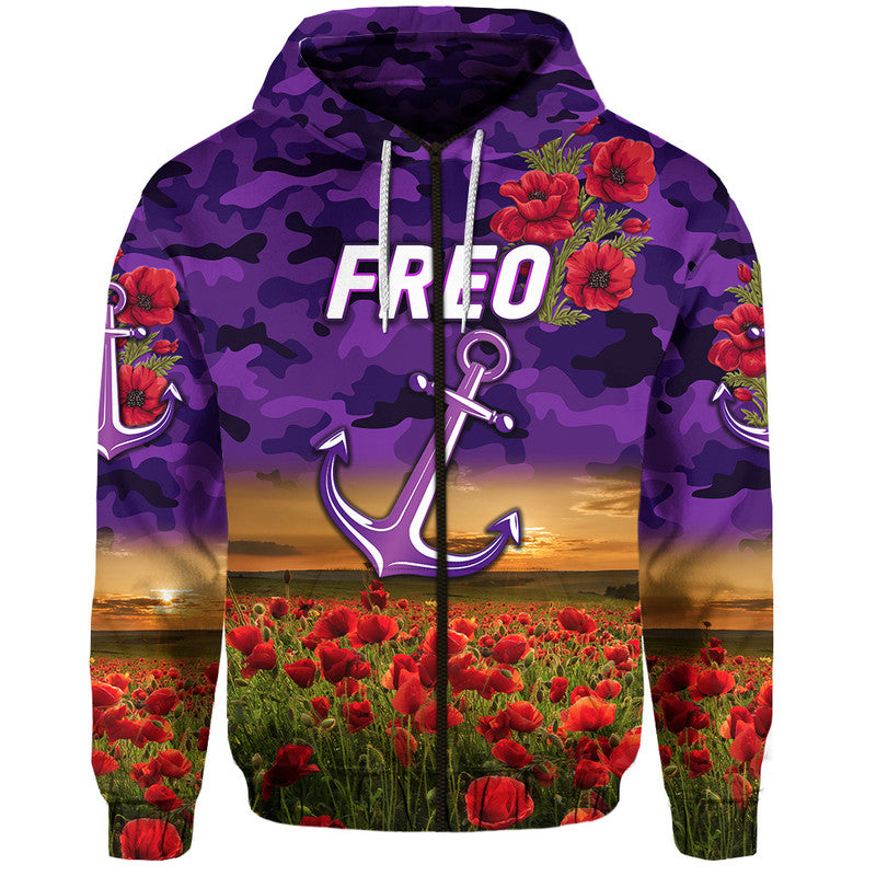 (Custom Personalised) Fremantle Dockers ANZAC Zip Up And Pullover Hoodie Freo Poppy Vibes LT8