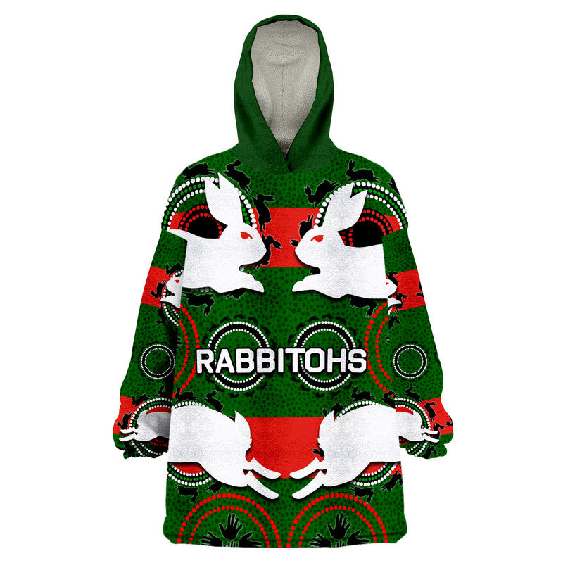 rabbitohs-rugby-wearable-blanket-hoodie-aboriginal-dot-patterns