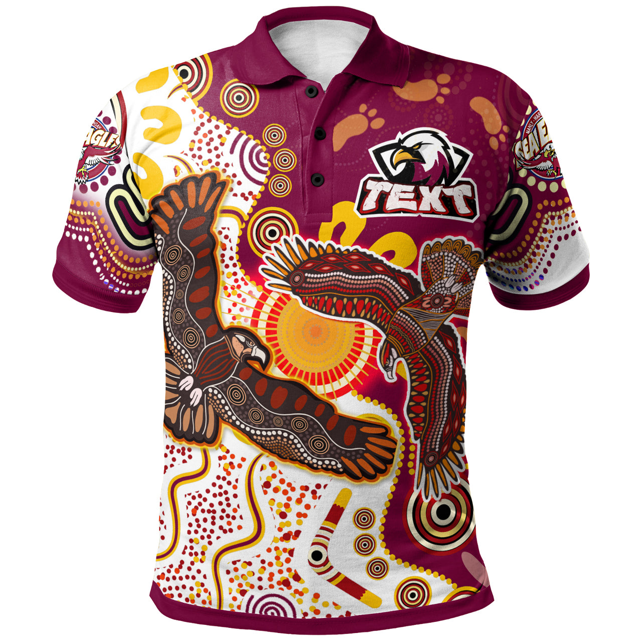 sea-eagles-aboriginal-rugby-custom-polo-shirt-double-sea-eagles-with-tribal-sun-and-footprints