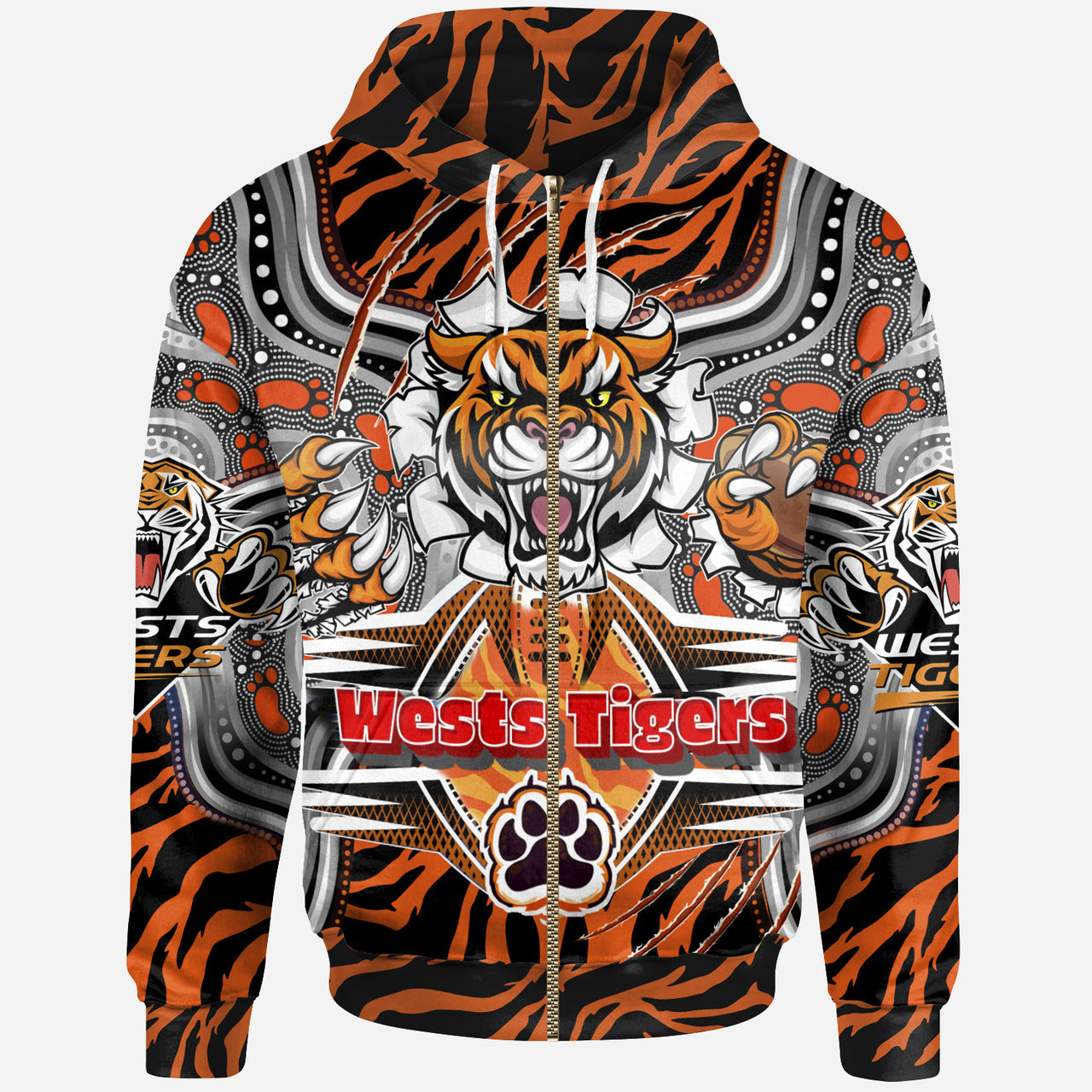 Western Suburbs Balmain Wests Tigers Rugby Aboriginal Hoodie - Custom Indigenous Super Wests Tigers Scratch Style RLT13