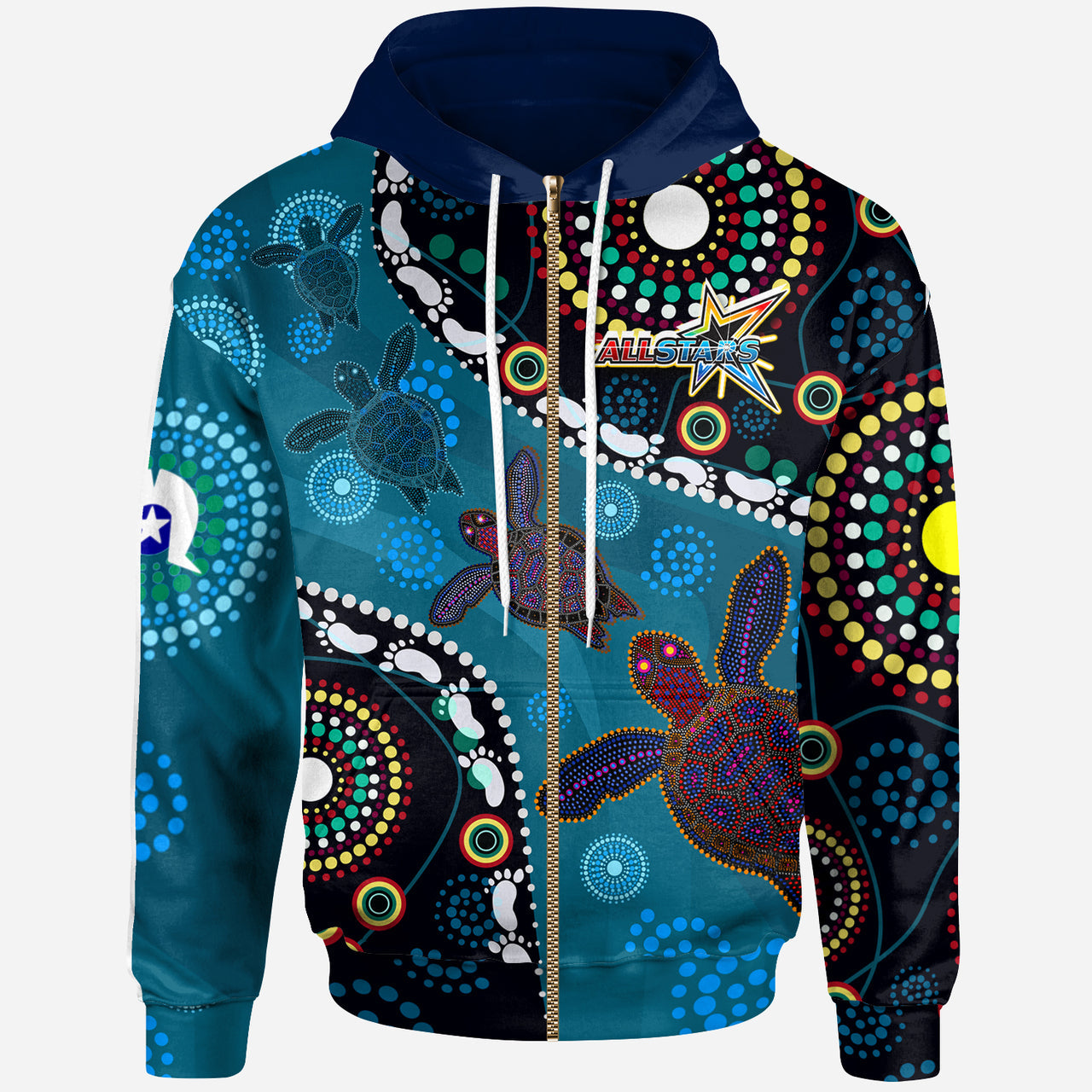 indigenous-all-stars-rugby-custom-hoodie-dreamtime-turtle-with-aboriginal-and-torres-strait-islanders-flag