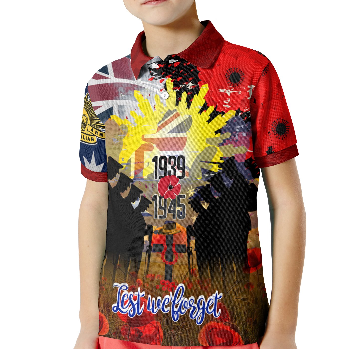 kid-polo-shirt-anzac-day-2021-world-war-ii-commemoration-1939-1945