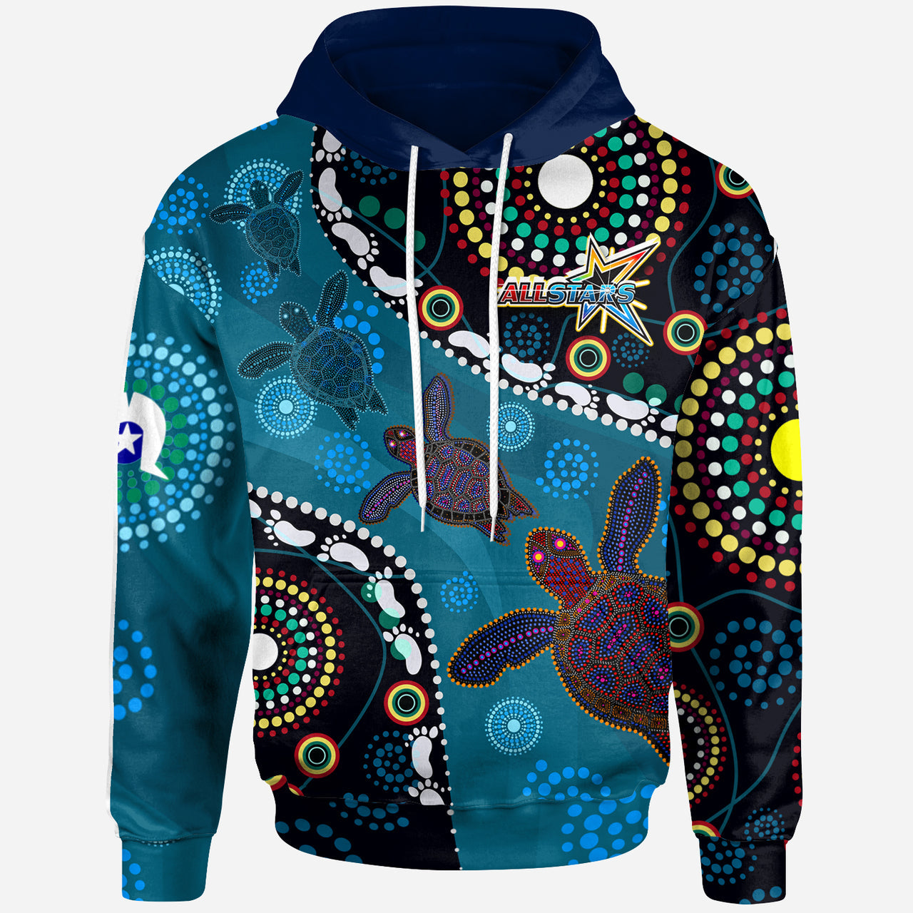 indigenous-all-stars-rugby-custom-hoodie-dreamtime-turtle-with-aboriginal-and-torres-strait-islanders-flag